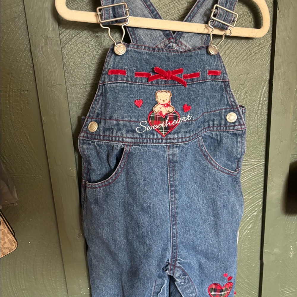 Vintage Denim baby girl overalls “sweetheart”
